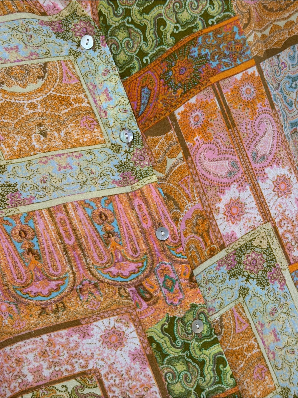 Rose + Olive Patchwork Paisley Button Down Blouse Size L Boho Multicolor - Picture 6 of 10